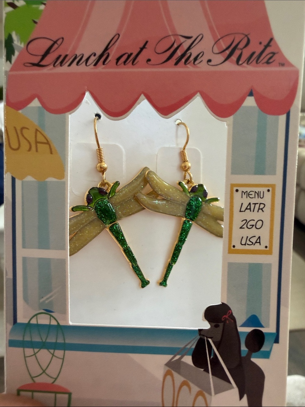 Lunch at The Ritz Green Dragonfly Earrings